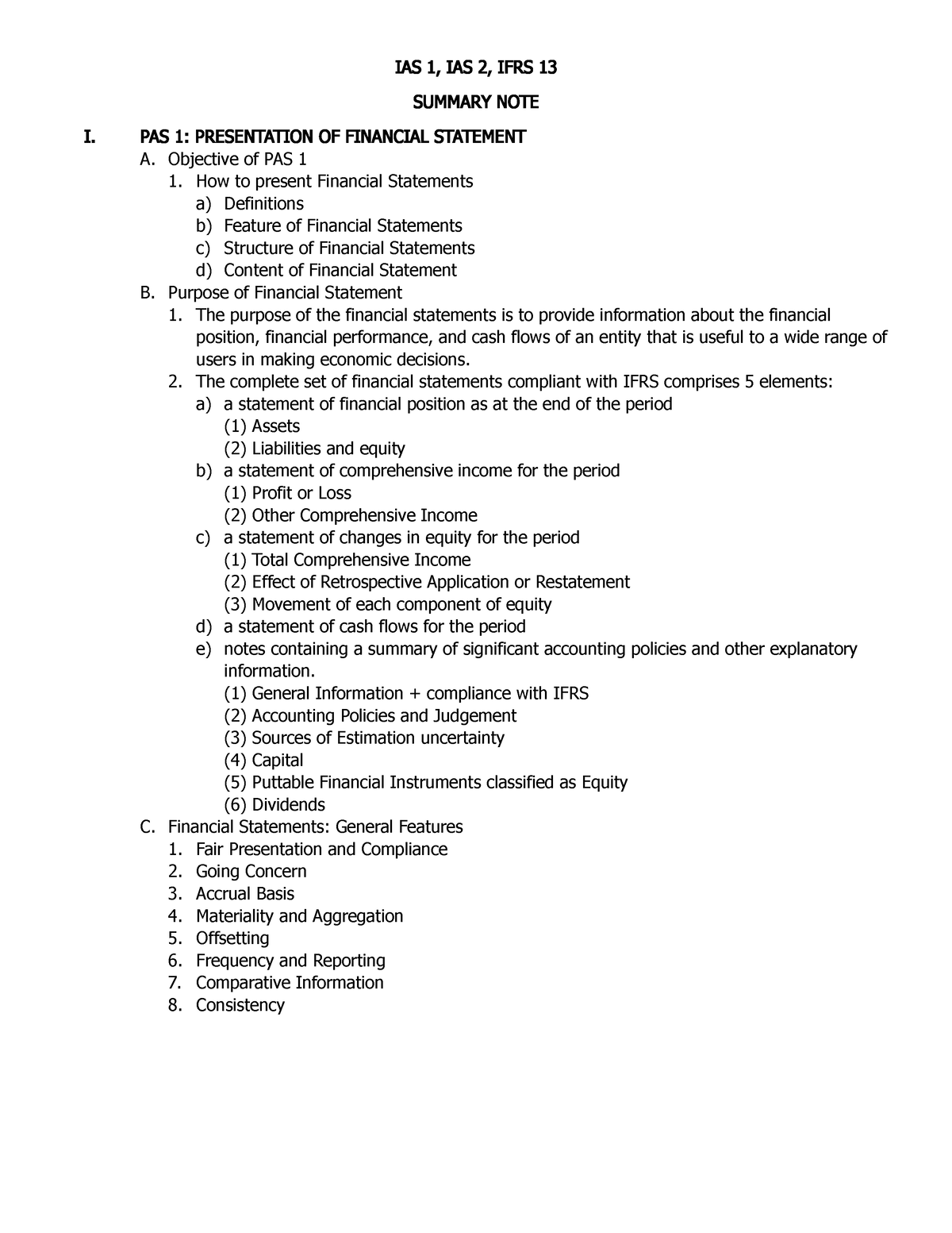 IAS 1, IAS 2, IFRS 13 Summary Notes - IAS 1, IAS 2, IFRS 13 SUMMARY ...