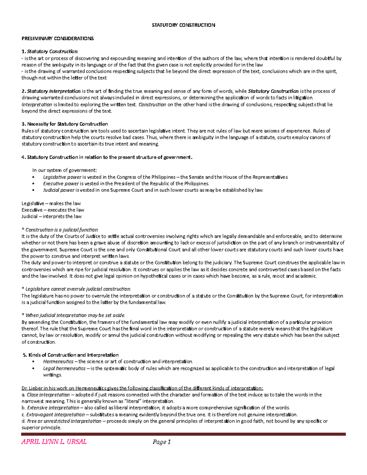 Statutory Construction readable STATUTORY CONSTRUCTION PRELIMINARY