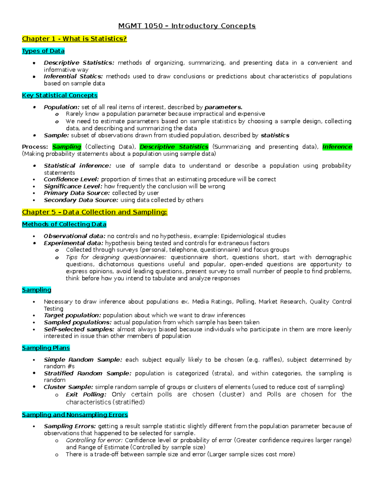 Week 1 Notes - MGMT 1050 – Introductory Concepts Chapter 1 - What is ...