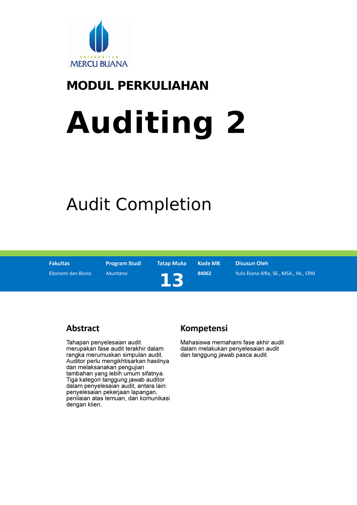 Modul Auditing II [TM12] - MODUL PERKULIAHAN Auditing 2 Audit ...