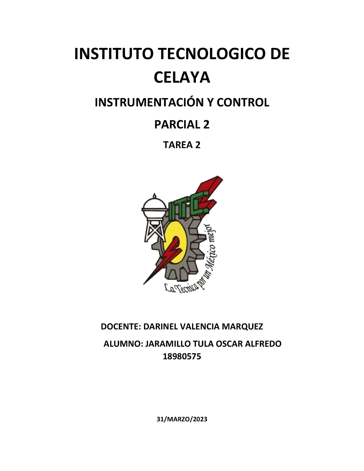 Tarea 2 - Control P-PI-PID - INSTITUTO TECNOLOGICO DE CELAYA ...