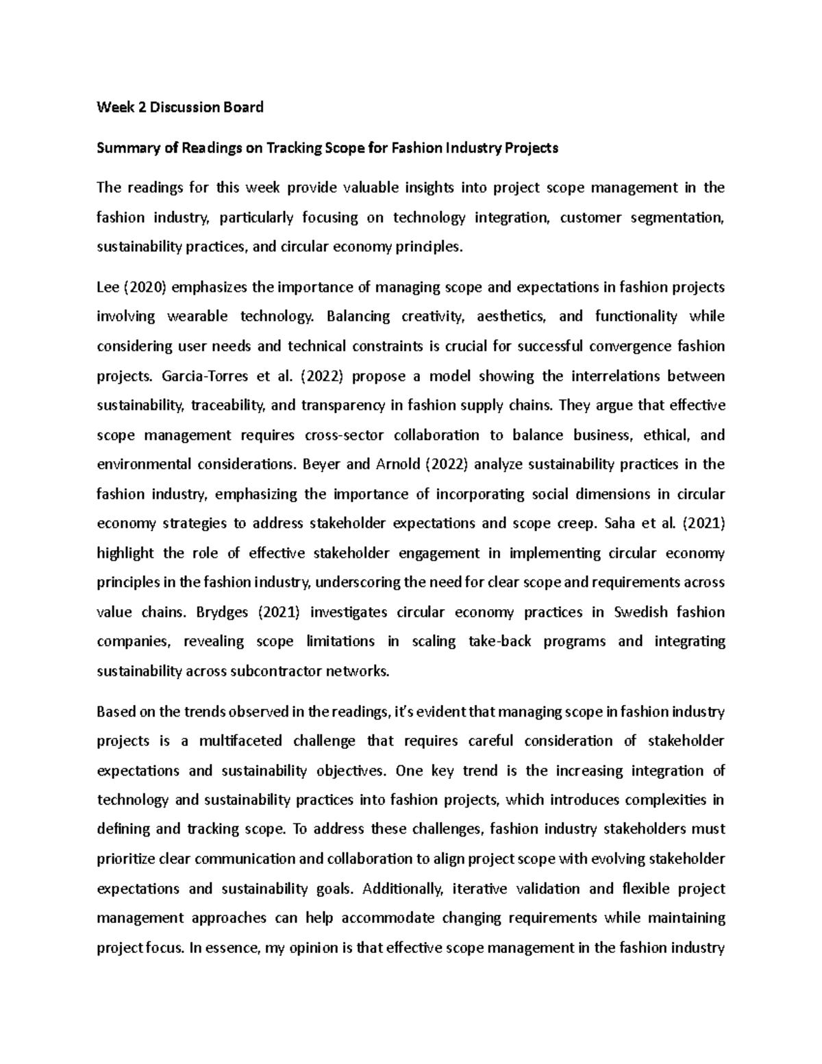 Week 2 Discussion Board - Week 2 Discussion Board Summary of Readings ...