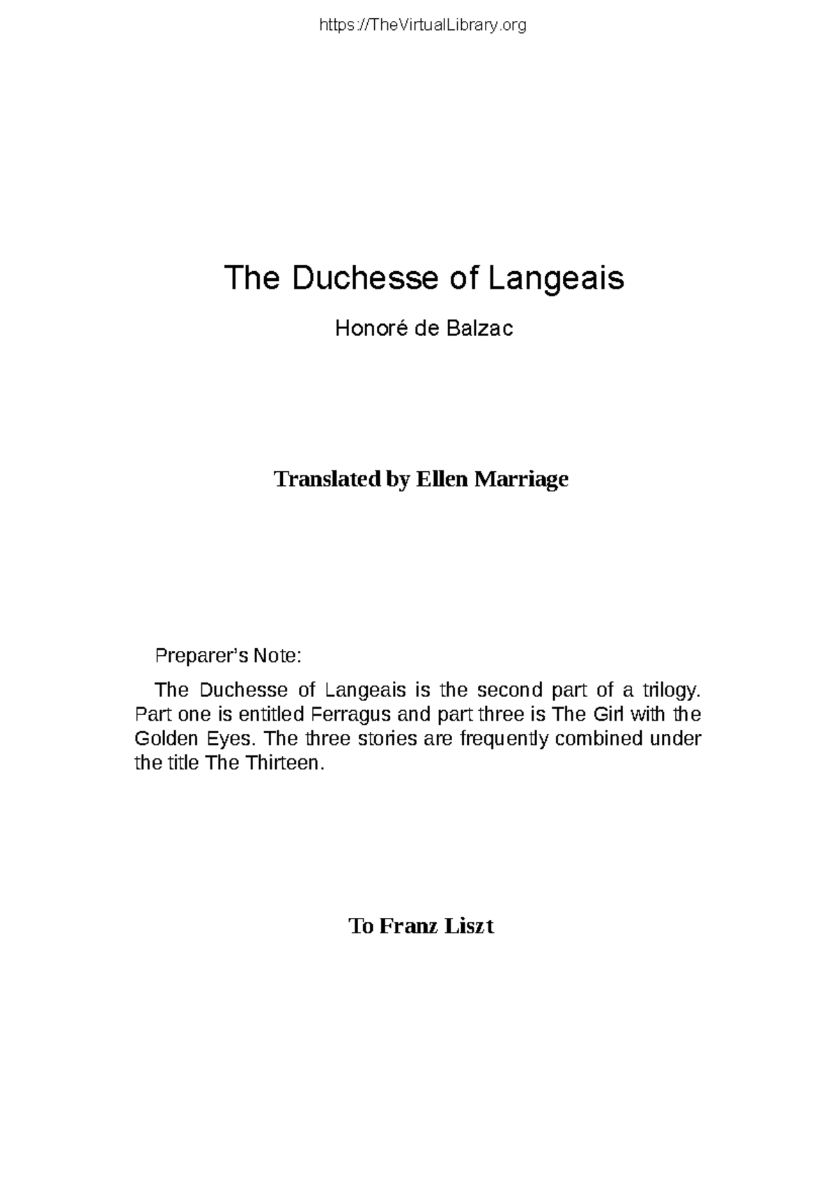 The Duchesse of Langeais ( OFF POST Office JOB ) Translated by Ellen
