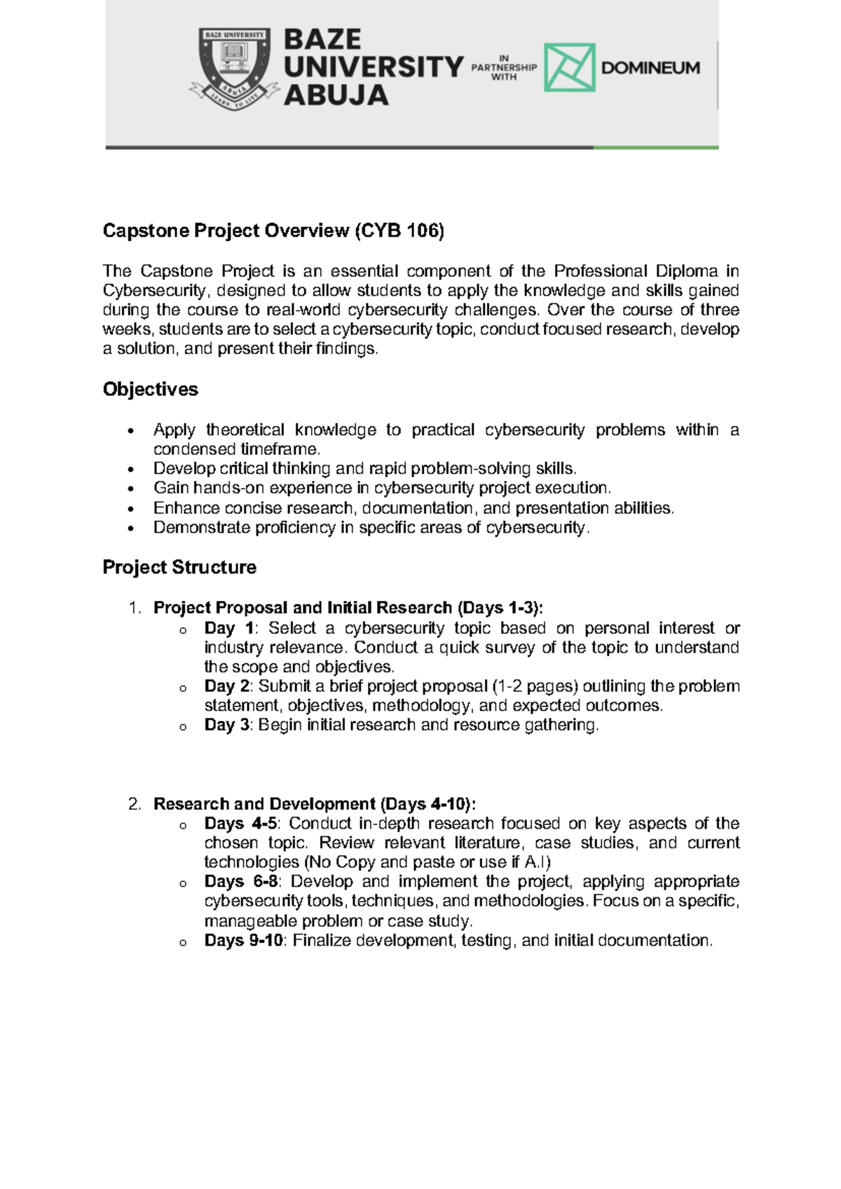 Capstone Project Overview - Over the course of three weeks, students ...