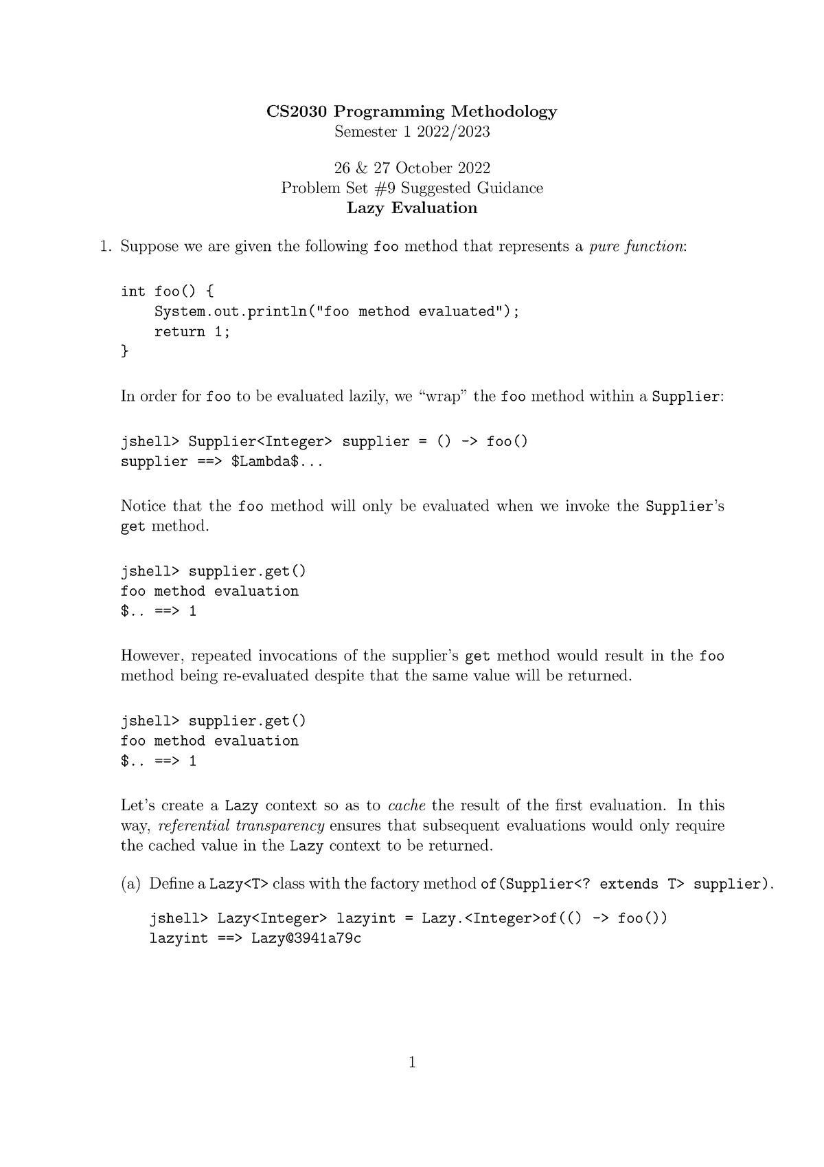 Recitation 09guide - Rec - CS2030 Programming Methodology Semester 1 ...