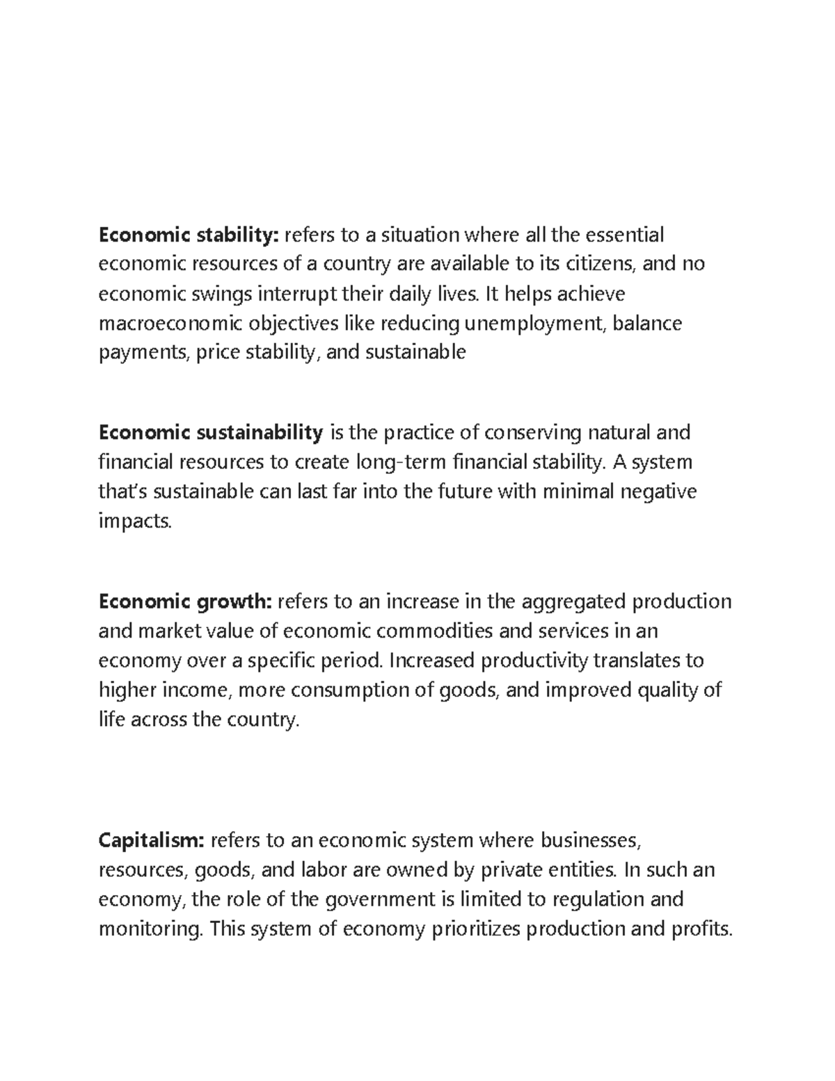 Activity 1 Definition Economic Stability Refers To A Situation 