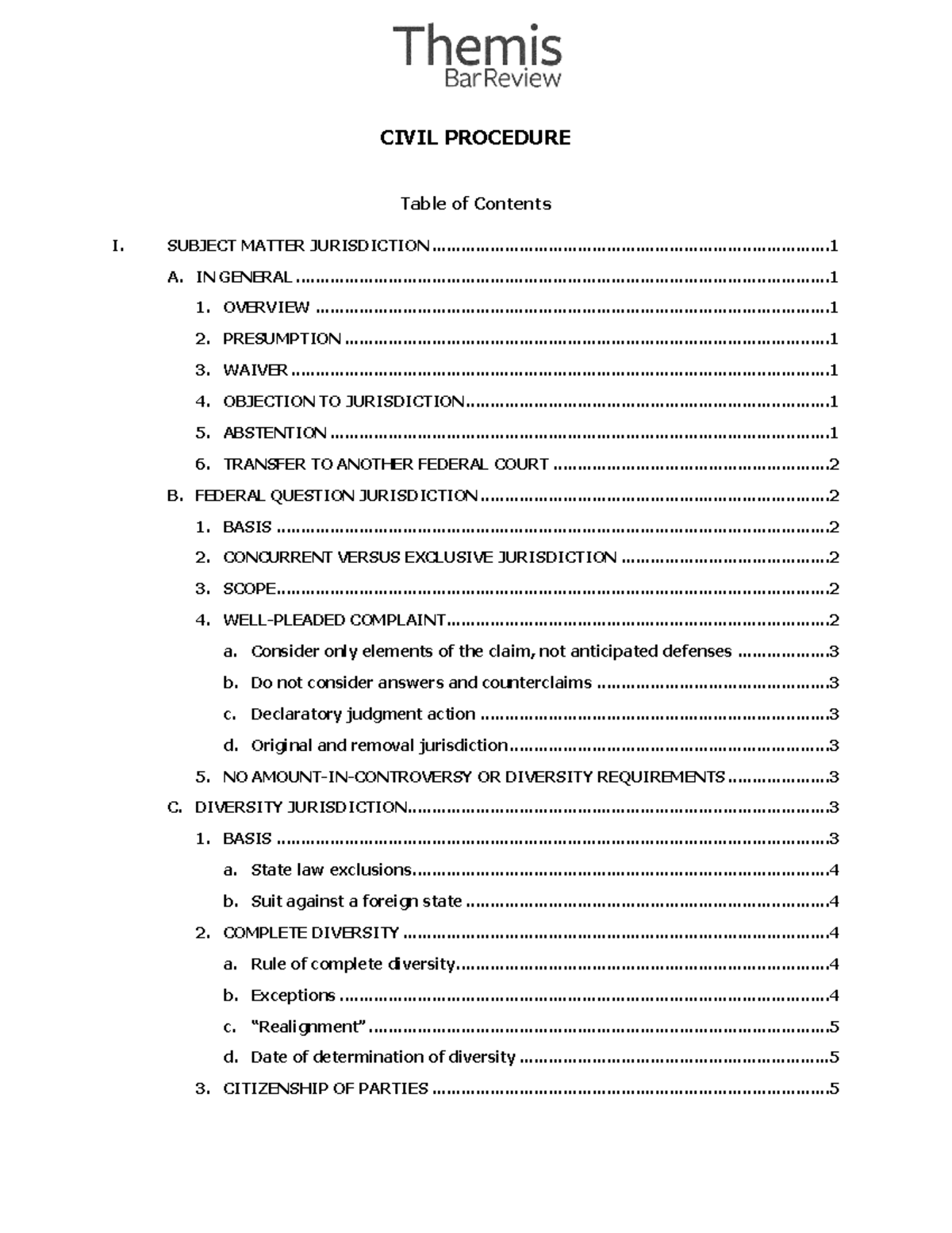 Civil Procedure Outline CIVIL PROCEDURE I. SUBJECT MATTER