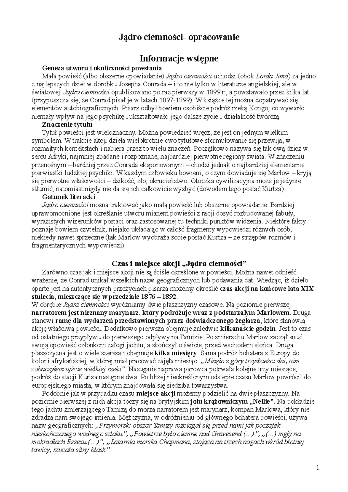 Jądro ciemności- opracowanie - Jądro ciemności- opracowanie Informacje