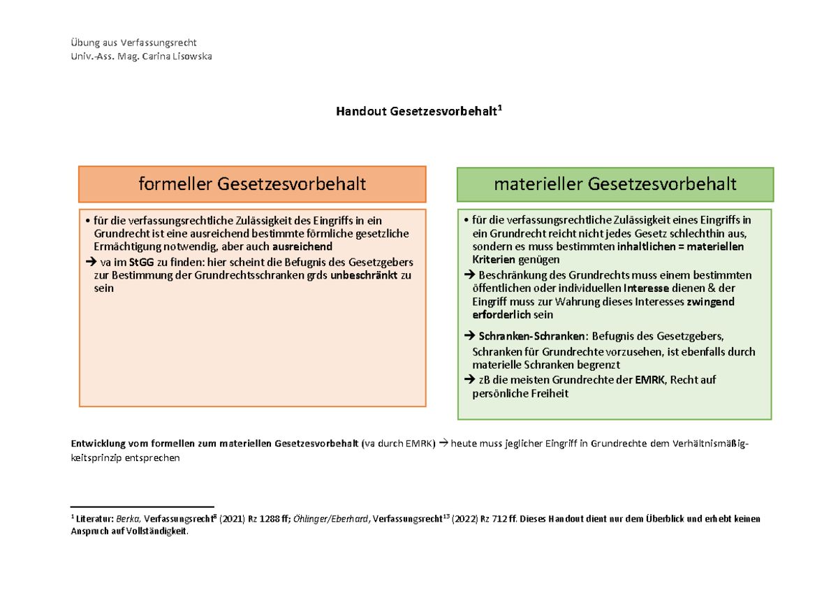 Unterschied Formelle Und Materielle Gesetze Handout formeller vs materieller Gesetzesvorbehalt - Übung aus