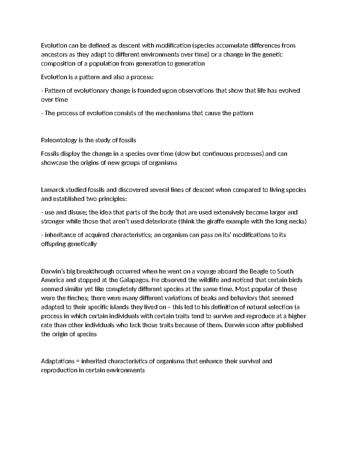 Biochap 22notes - Notes on unit 7: natural selection - Evolution can be ...