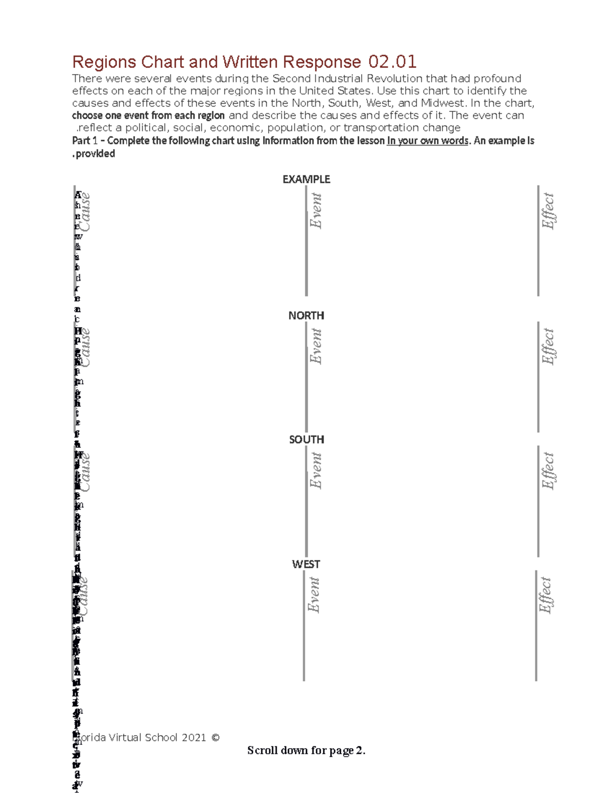 2.01 regions chart i got nothin Regions Chart and Written Response