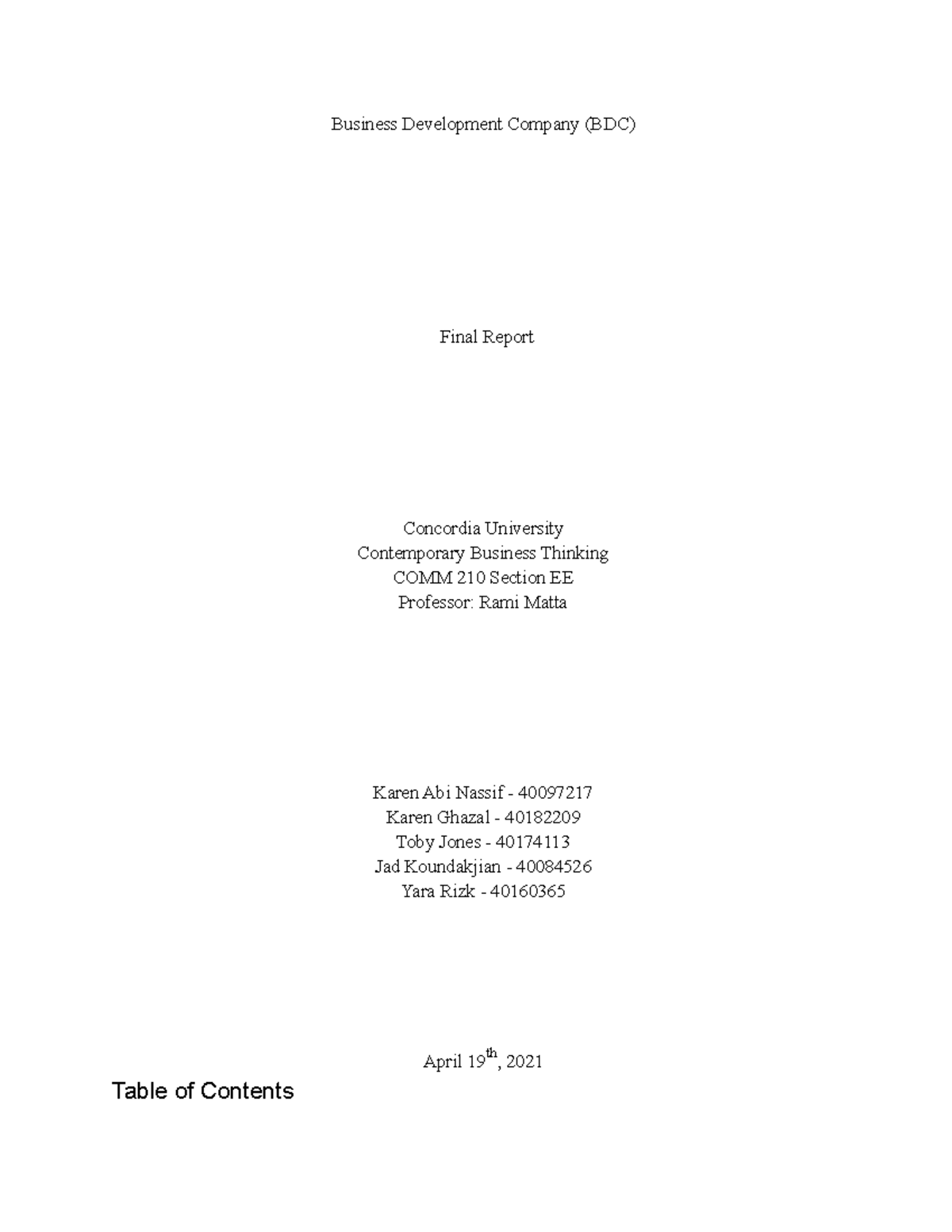 Example Final-Report - COMM 320 - Concordia - Studocu