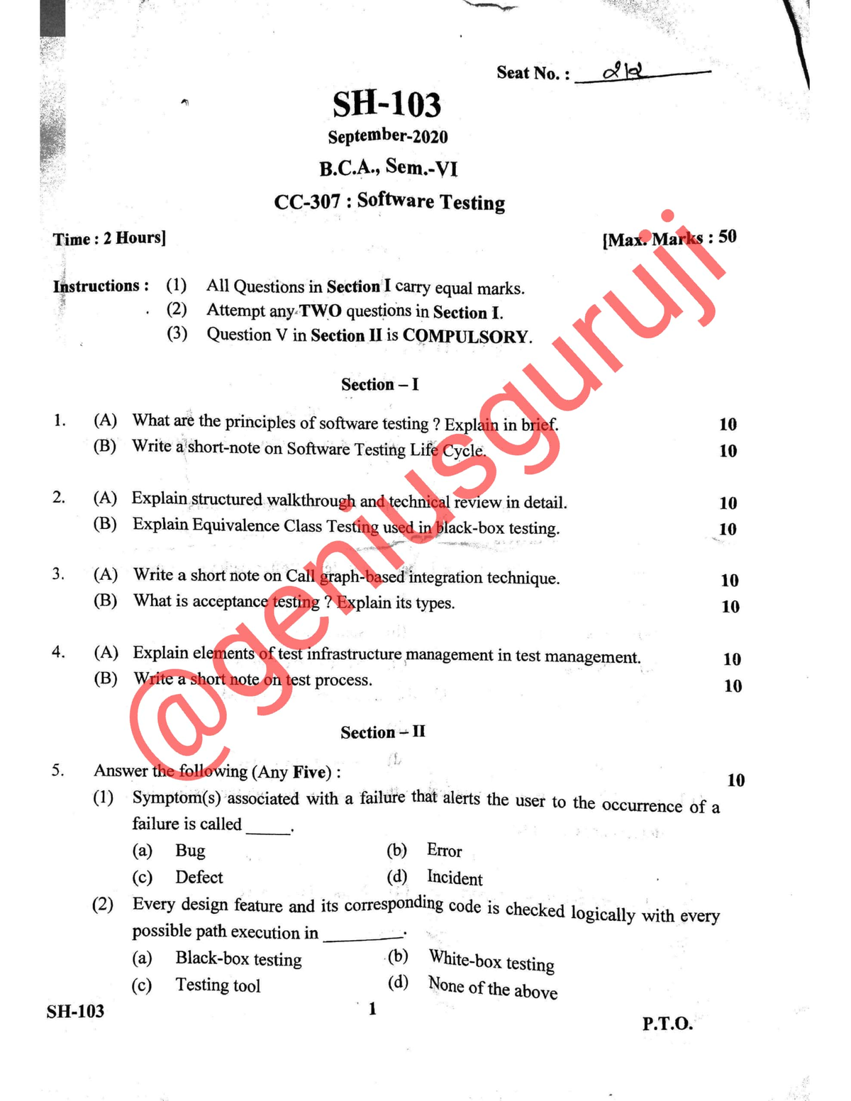 Software Testing Bca Sem 6 2020 Computer Science Studocu