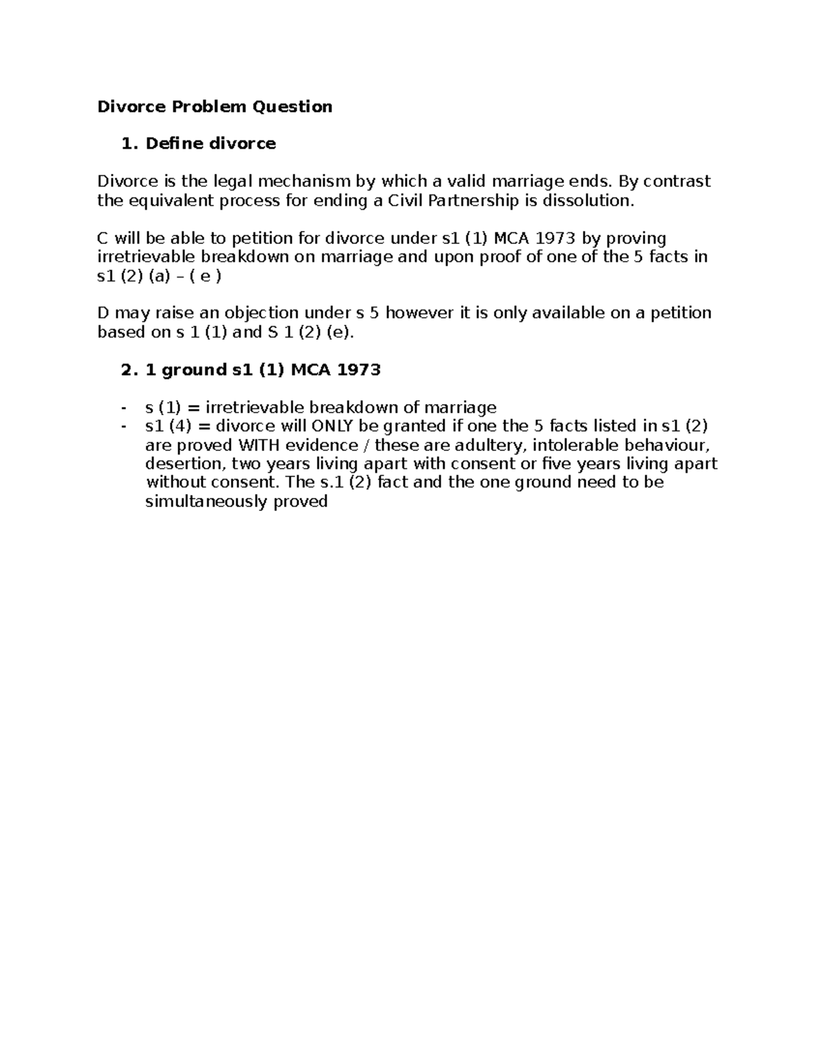 Divorce Problem Question - Define divorce Divorce is the legal ...