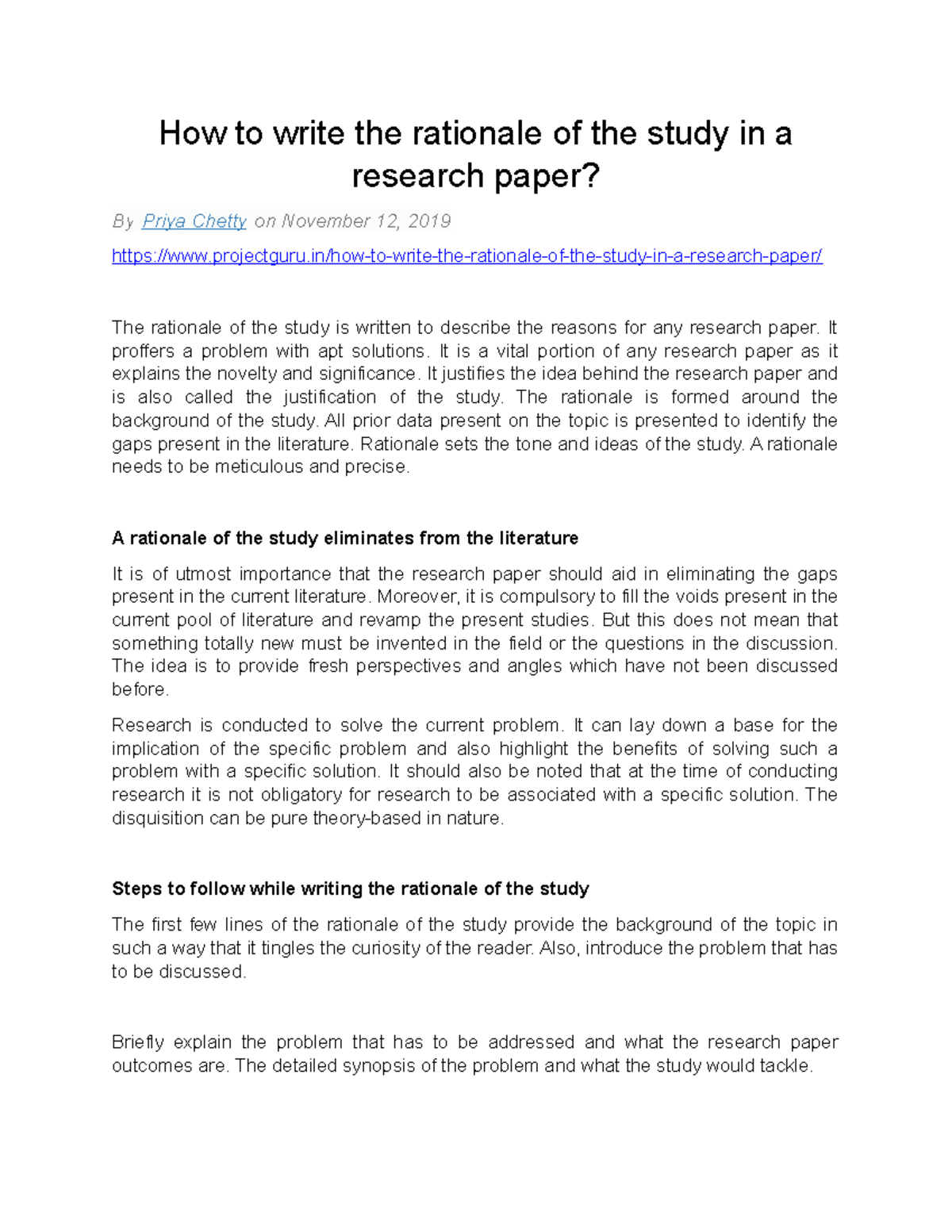 how to make rationale of the study in research