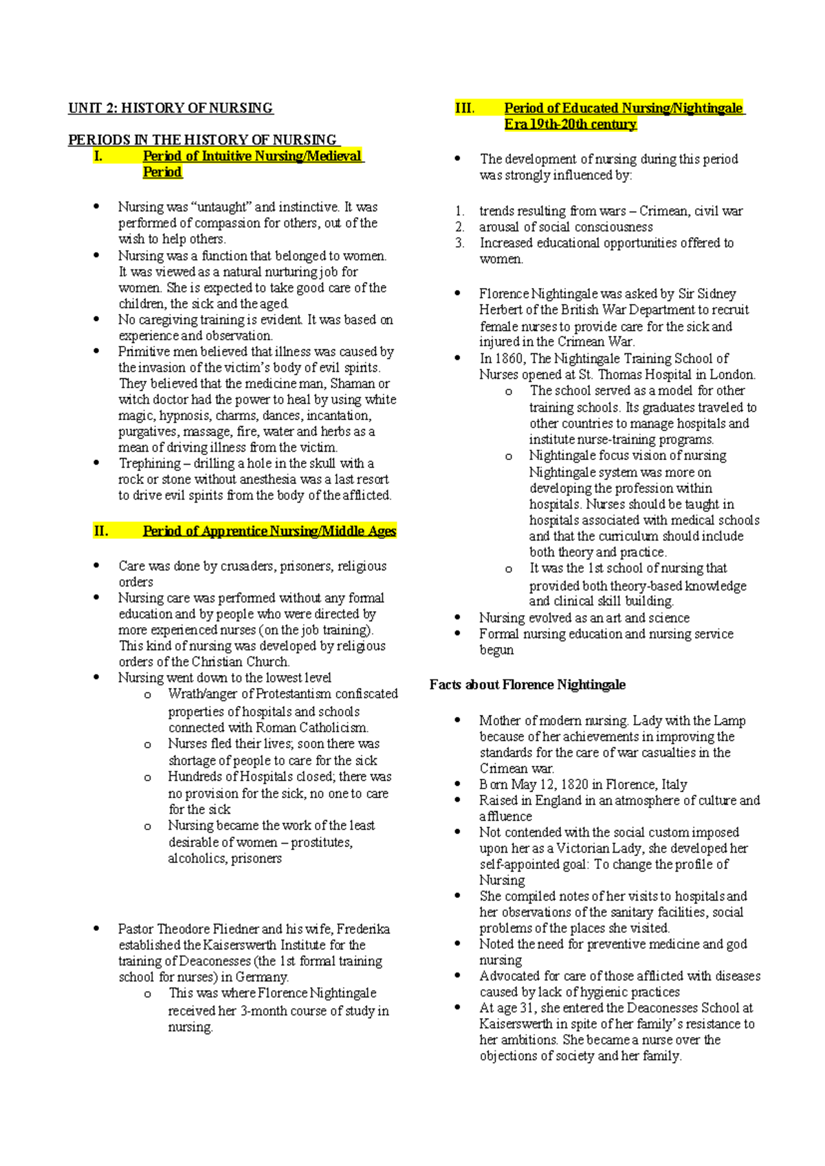 TFN UNIT 3 Nursing Theorists - UNIT 2: HISTORY OF NURSING PERIODS IN ...