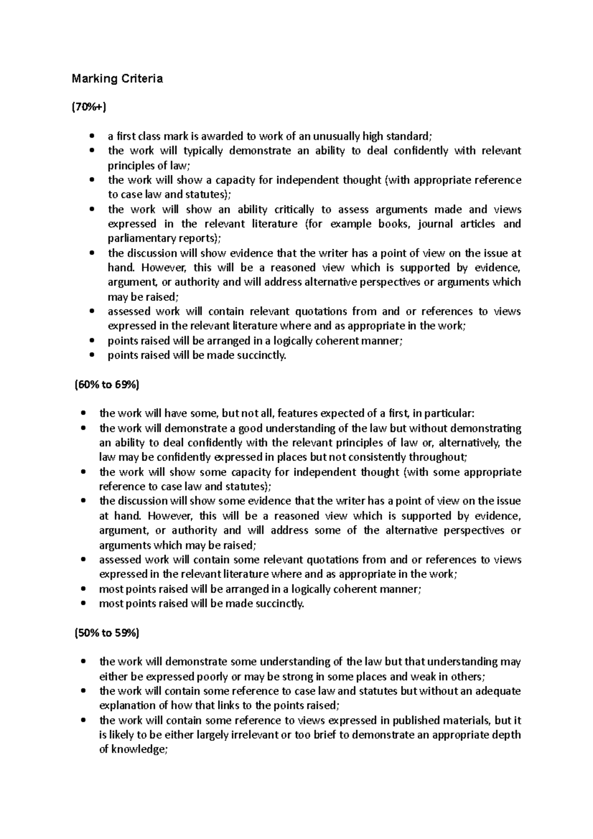 BLS Marking Criteria - Marking Criteria (70%+) a first class mark is ...