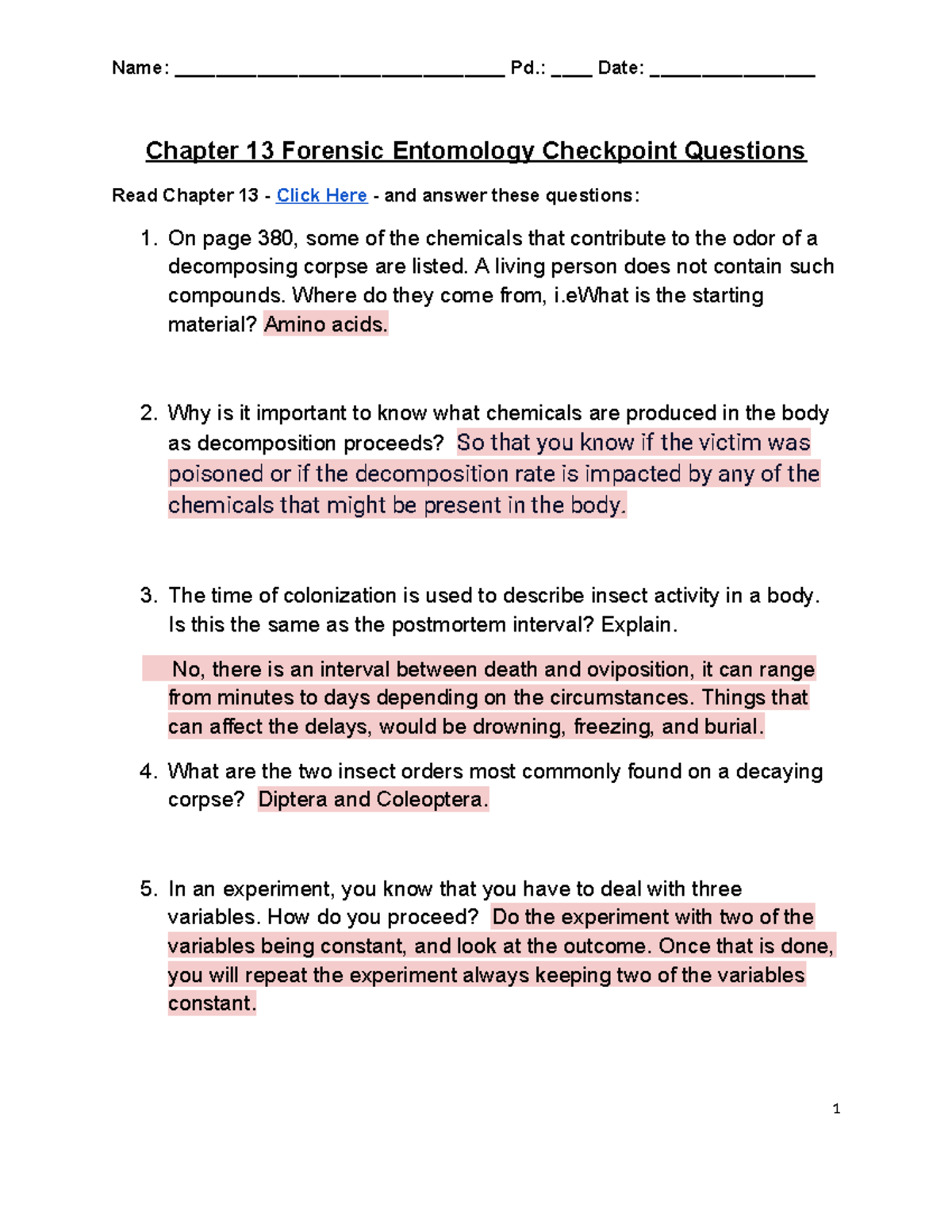 Ch 13 Entomology Checkpoint Questions - Name ...