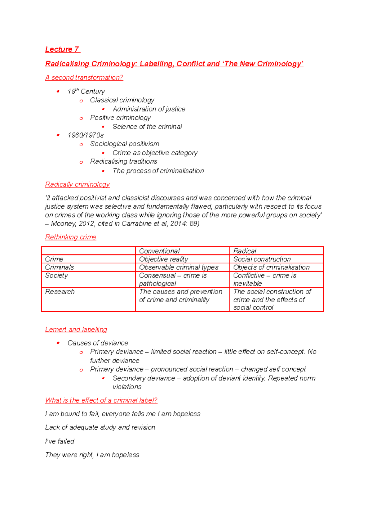 Lecture 7 - Radicalising Criminology - Labelling, Conflict and the New ...