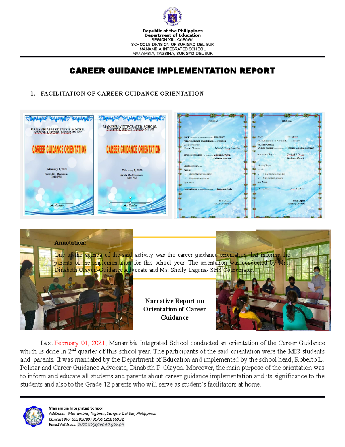 Career Guidance Implementation Report 20-21 movs - Department of ...