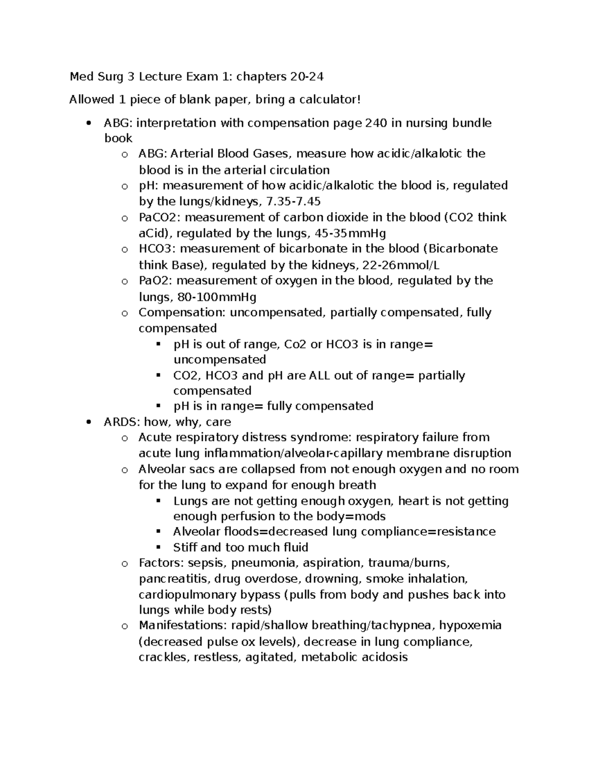 Med Surg 3 Lecture Exam 1 study guide - Med Surg 3 Lecture Exam 1 ...