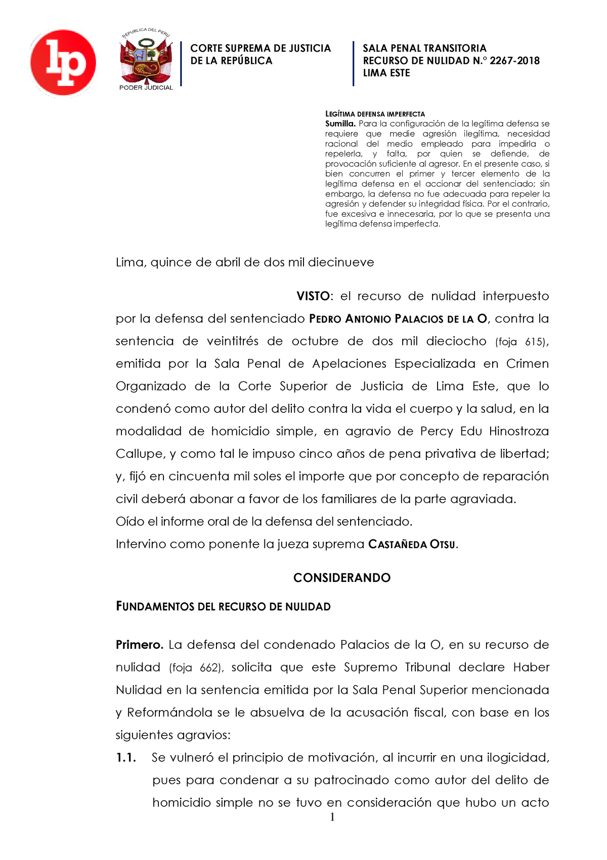 FB,JMDF 5178418 - RECURSO DE NULIDAD N.° 2267- LIMA ESTE DE LA ...