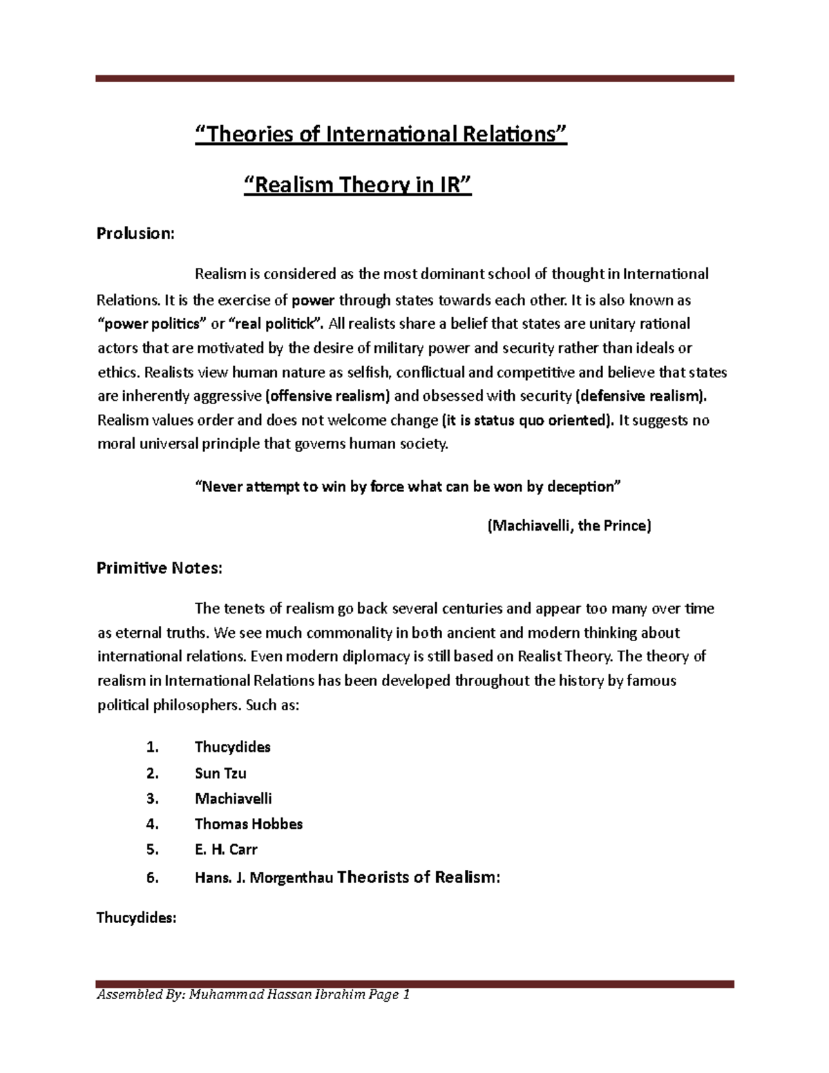 Realism “theories Of International Relations” “realism Theory In Ir” Prolusion Realism Is 1967