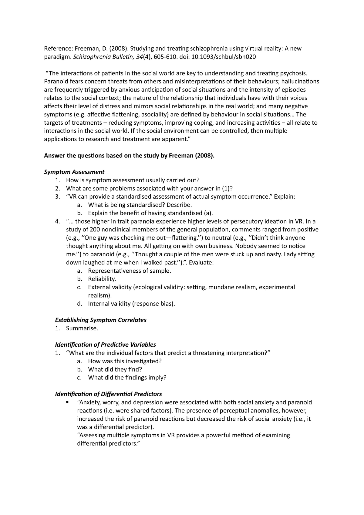 Worksheet - Freeman - Reference: Freeman, D. (2008). Studying and ...