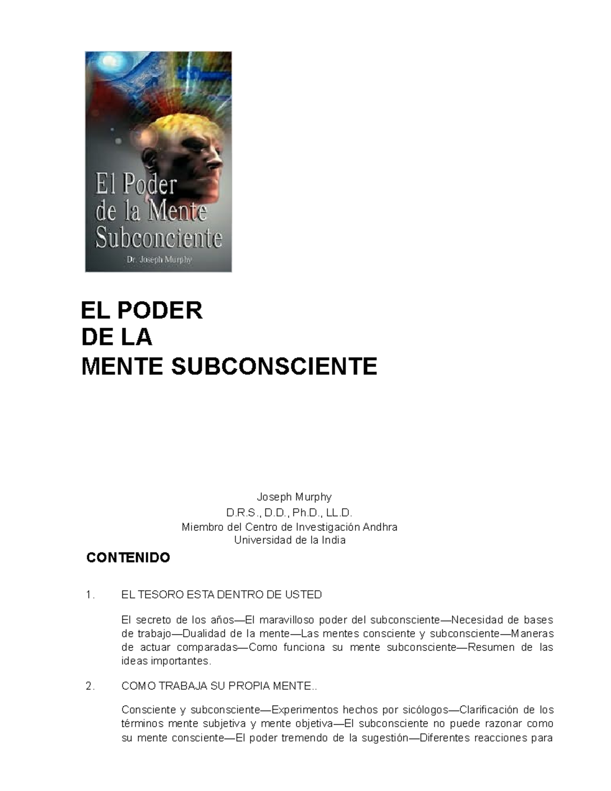 El Poder de la Mente Subconsciente ( PDFDrive ) - EL PODER DE LA MENTE ...