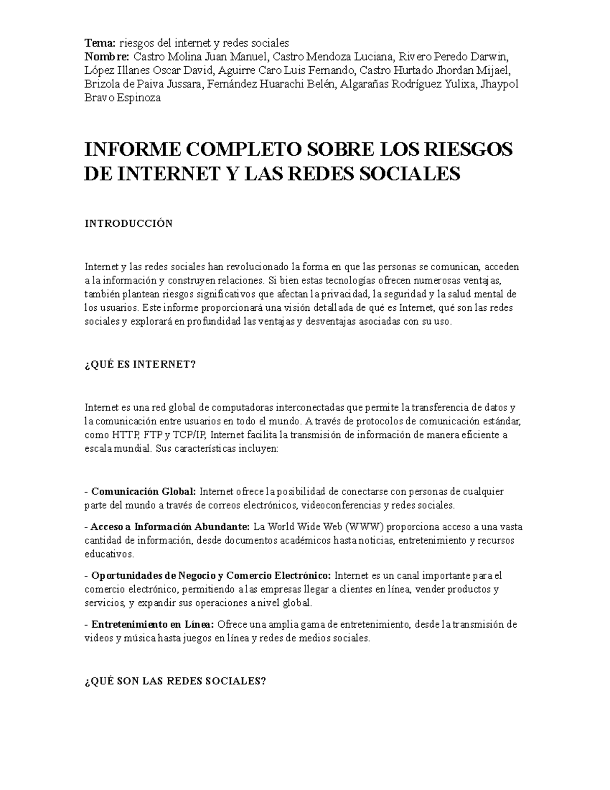 Informe Completo Sobre LOS Riesgos DE Internet Y LAS Redes Sociales ...