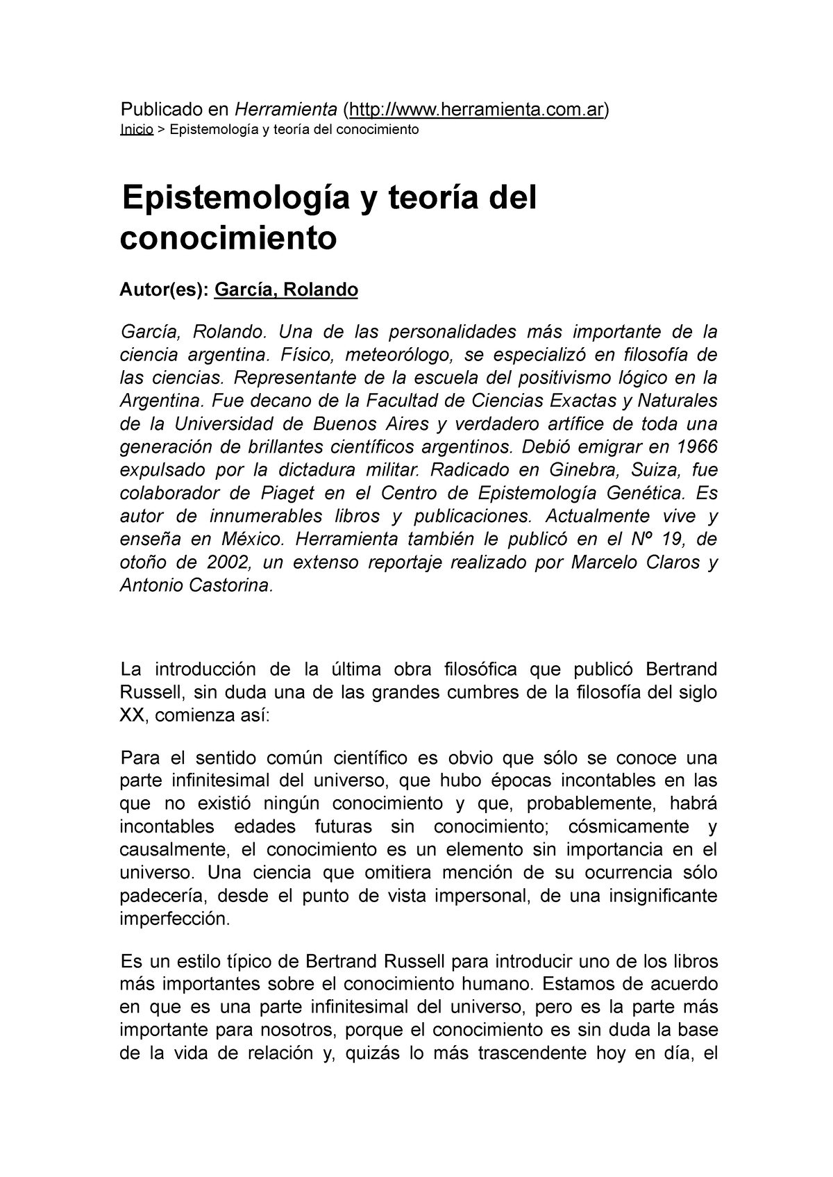 Epistemologia Y Teoria Del Conocimiento - Publicado En Herramienta ...