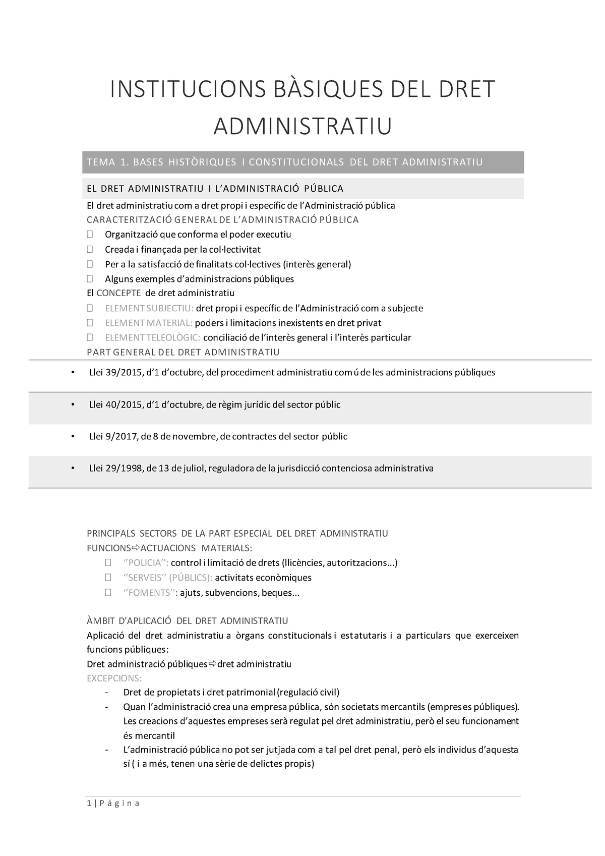 DRET Administratiu - INSTITUCIONS BÀSIQUES DEL DRET ADMINISTRATIU TEMA ...