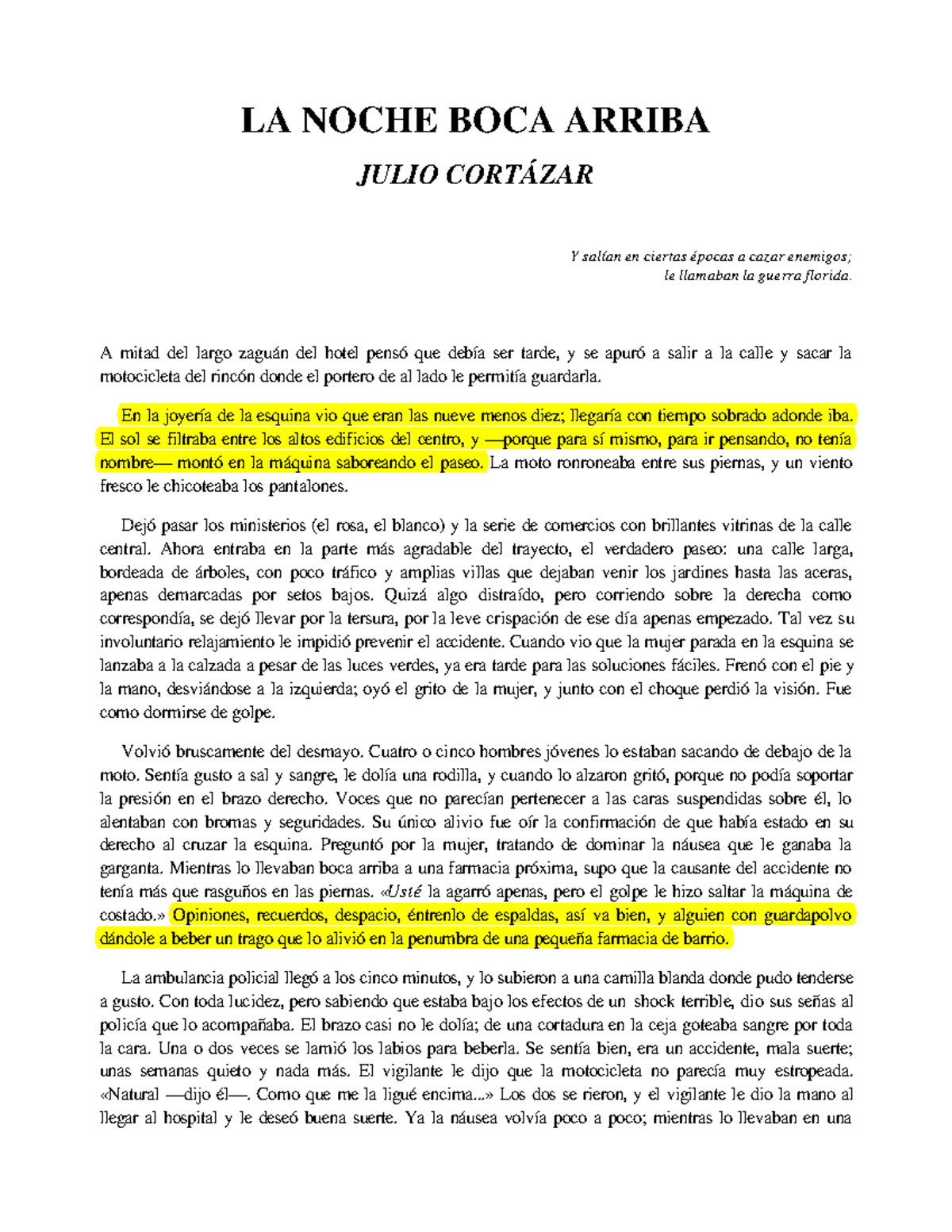 La Noche Boca Arriba Prof Susana Reisz La Noche Boca Arriba Julio Cortazar Y Salian En Ciertas Studocu