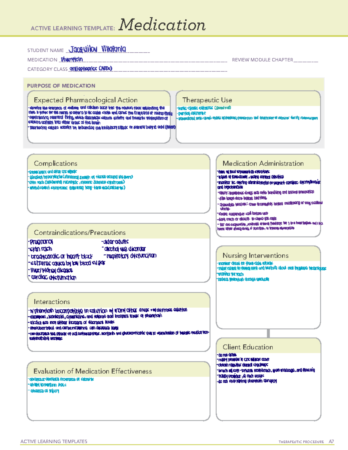 Phenytoin Pharma ACTIVE LEARNING TEMPLATES THERAPEUTIC PROCEDURE A