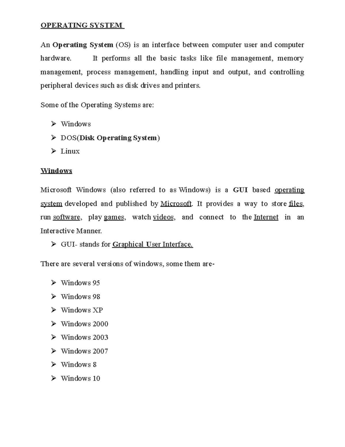 Widows in a computer system - OPERATING SYSTEM An Operating System (OS ...