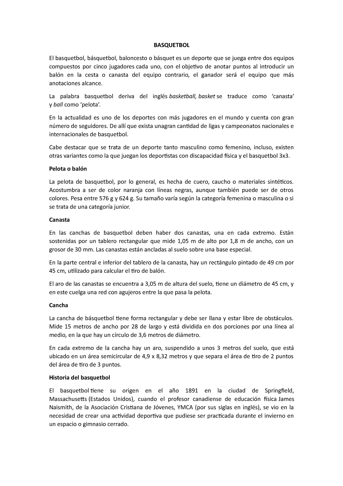 Basquetbol - Apuntes - BASQUETBOL El basquetbol, básquetbol, baloncesto o  básquet es un deporte que - Studocu