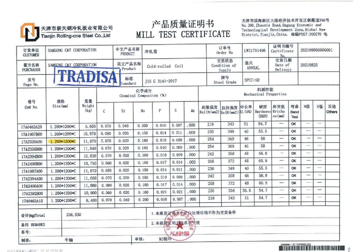 005-0 -03 - Certificados de calidad de Aceros - Tradisa - Gestión ...