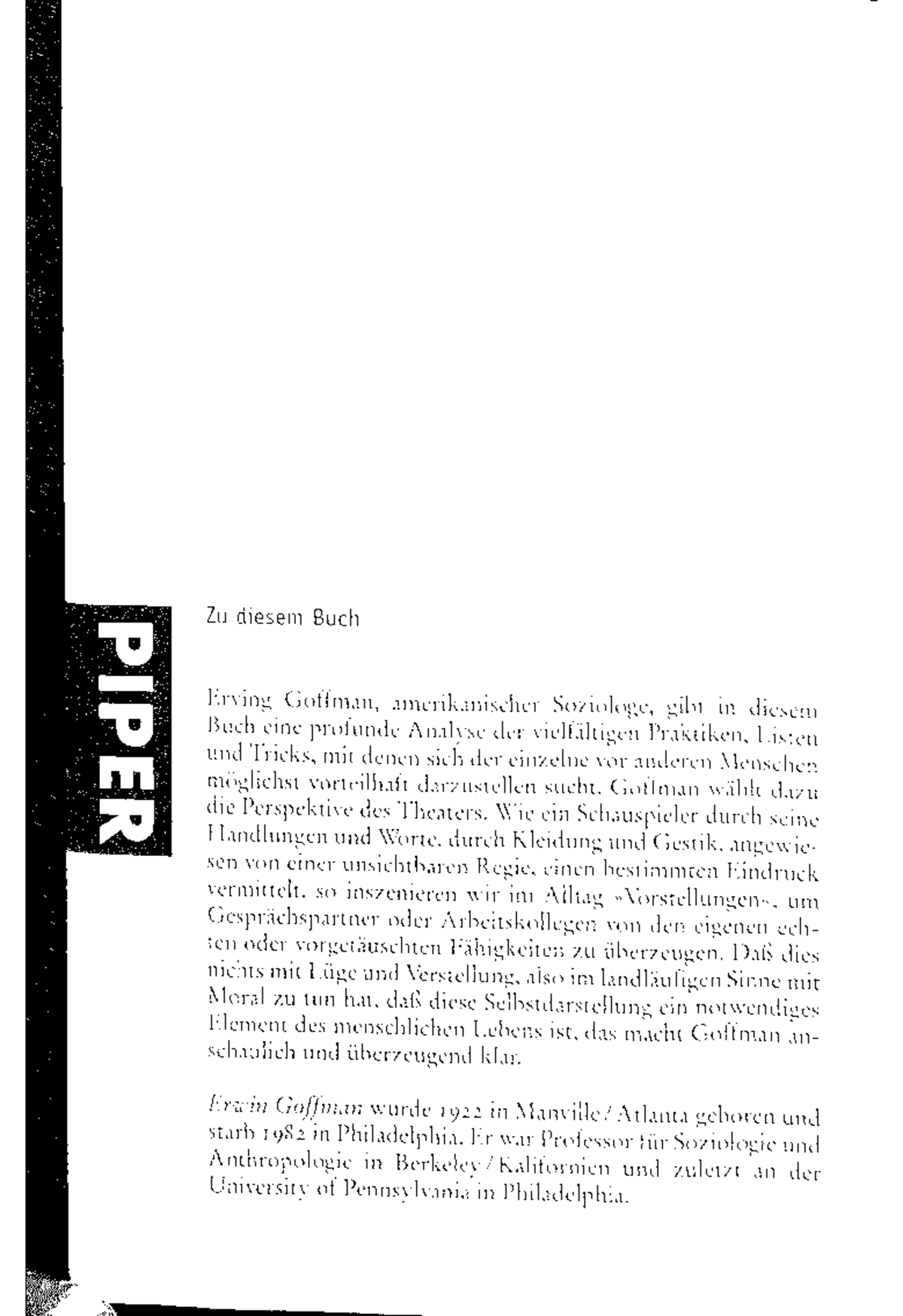 Erving Goffman Wir Alle Spielen Theater Soziologie Text: Goffman 2003 Wir alle spielen Theater - Grundkurs