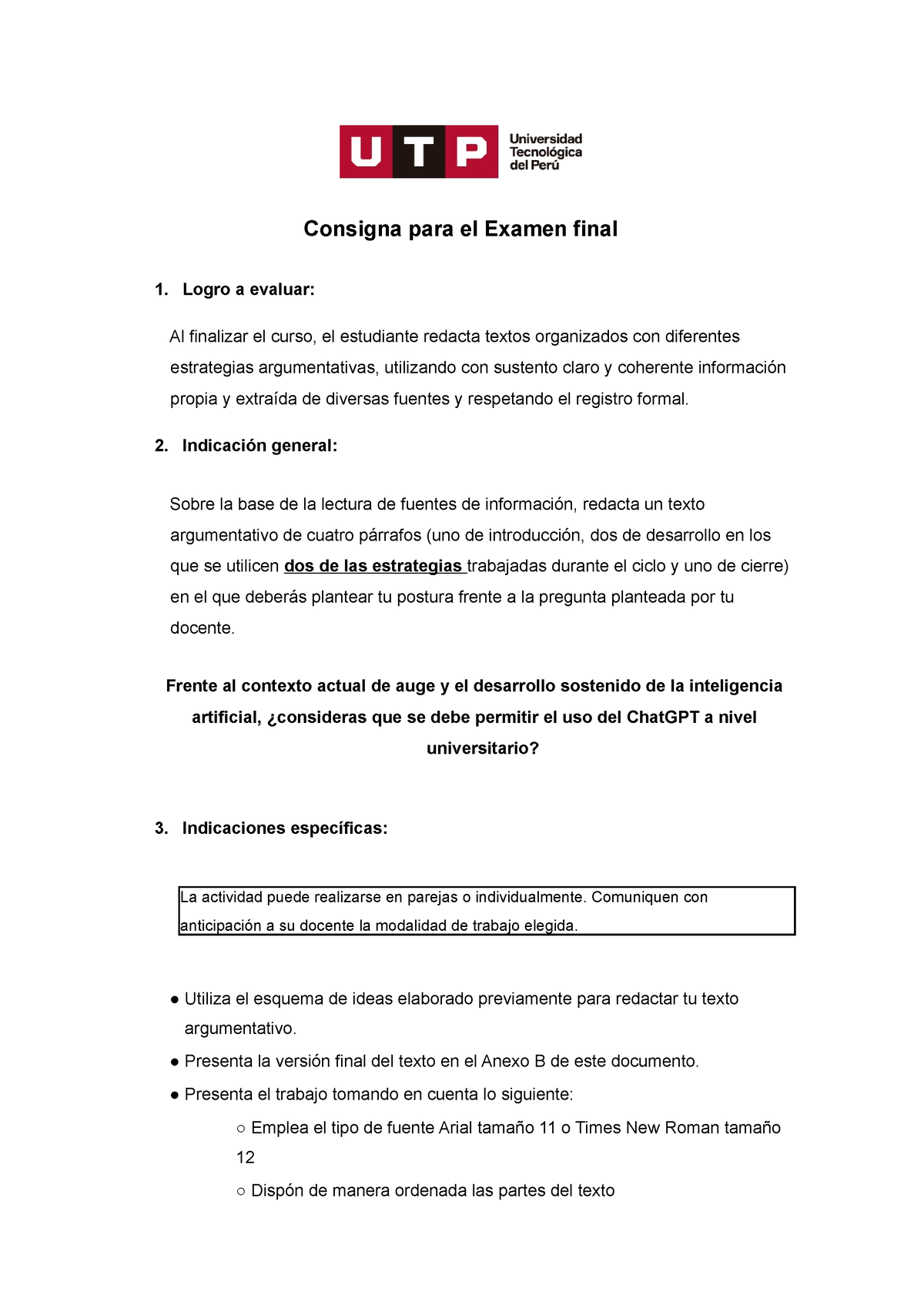 EA AL01 Exfnconsigna 23C2A - Consigna Para El Examen Final 1. Logro A ...