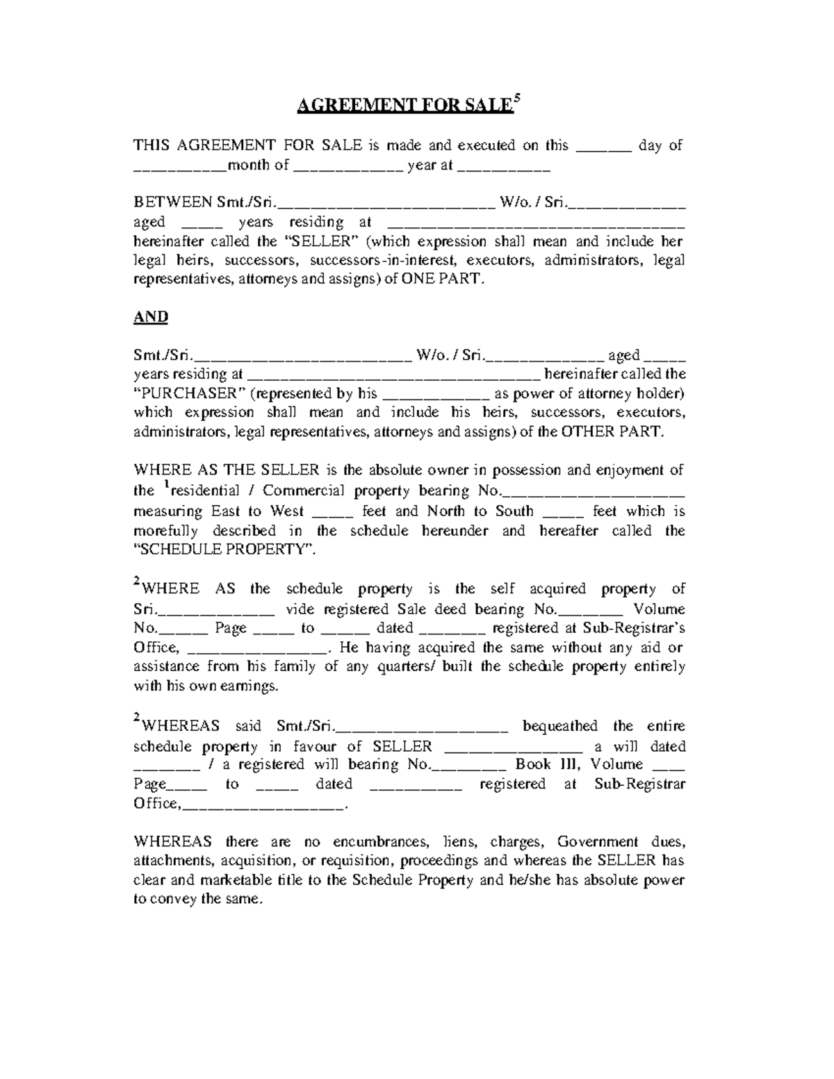 Agreement of sale - Good - AGREEMENT FOR SALE 5 THIS AGREEMENT FOR SALE ...