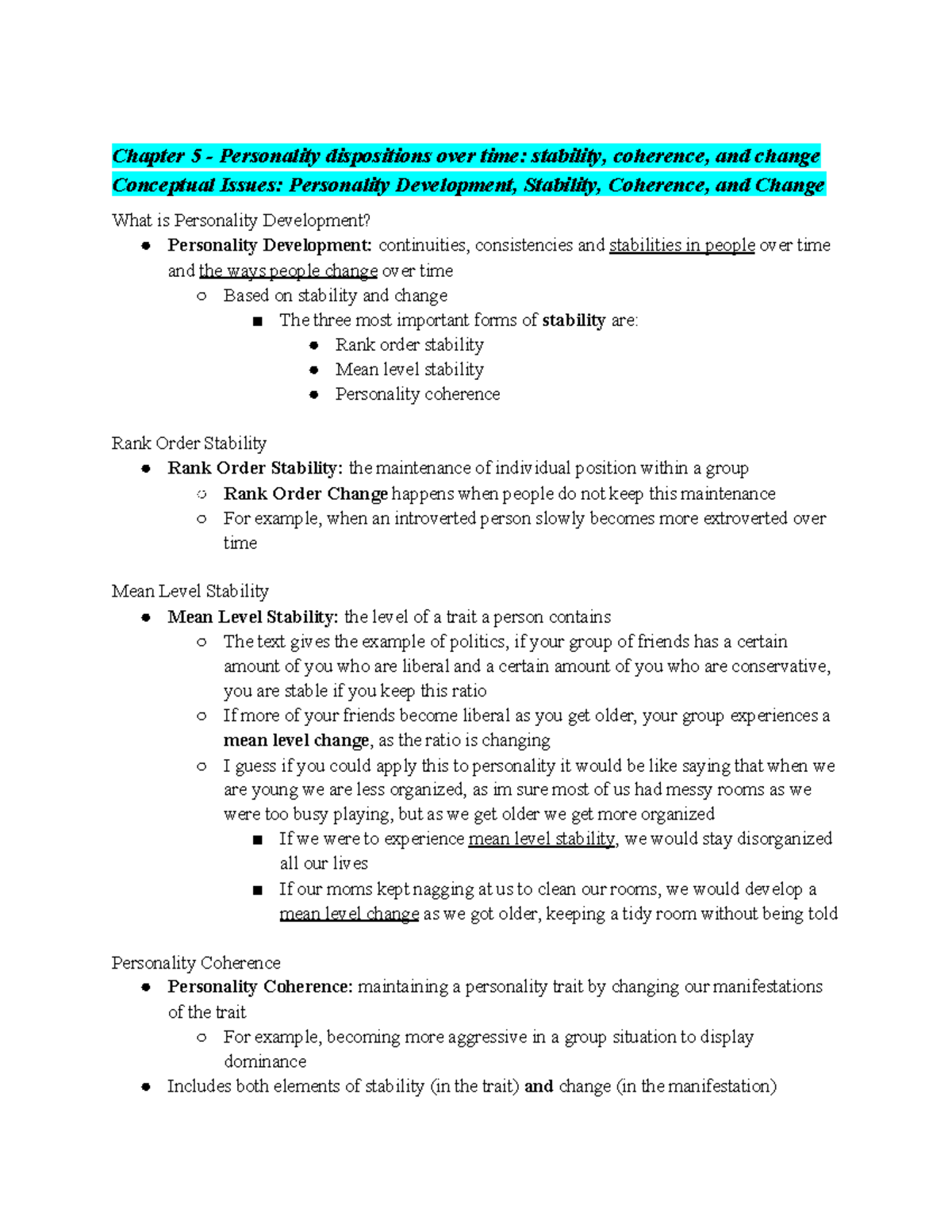 Chapter 5 - Personality dispositions over time stability, coherence ...