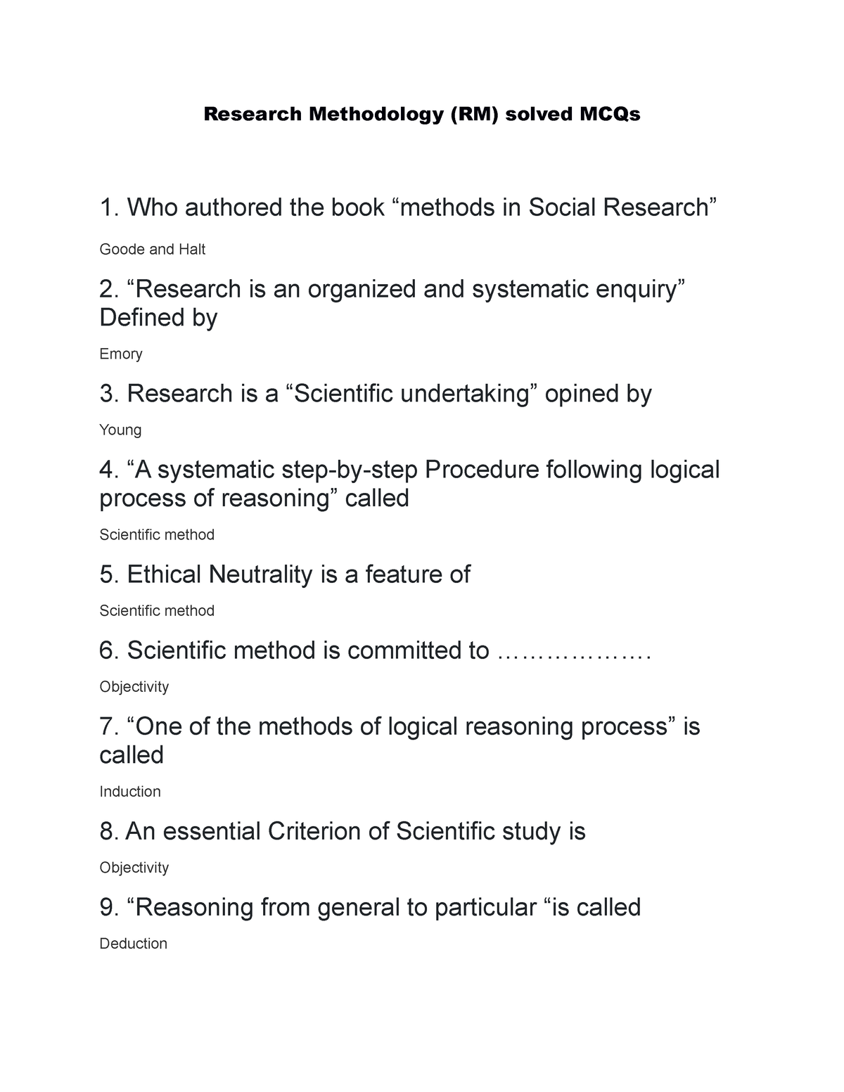 Research Methodology 2222 - Research Methodology (RM) Solved MCQs Who ...