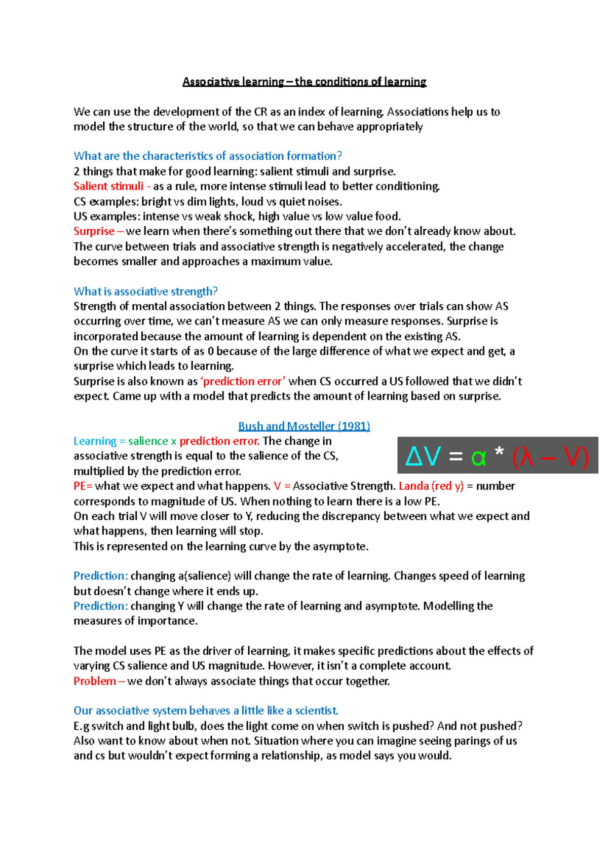 Associative learning 2 - Associations help us to model the structure of ...
