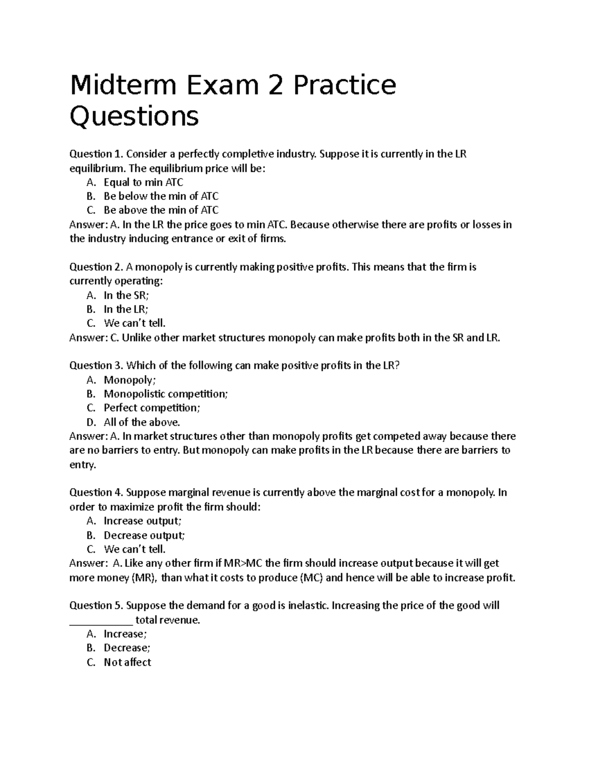 Midterm Exam 2 practice questions - Midterm Exam 2 Practice Questions ...