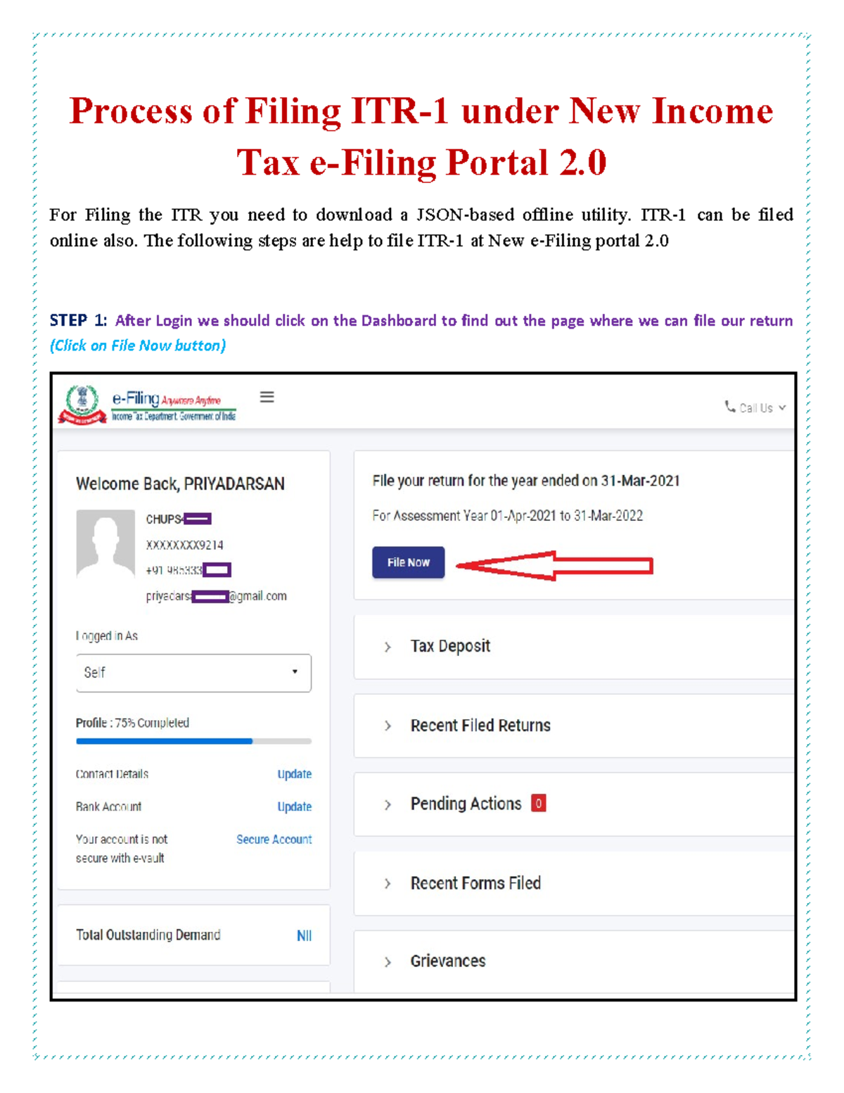 Process of Filing ITR 1 - These steps helps to file ITR by yourself ...