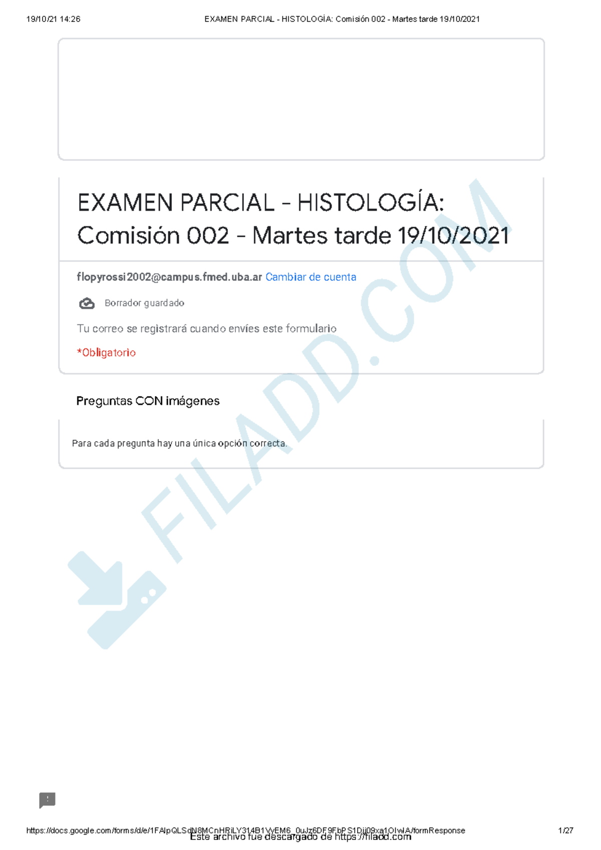 Examen Parcial - Histologia Comision 002 - Martes Tarde 19 10 2021 ...