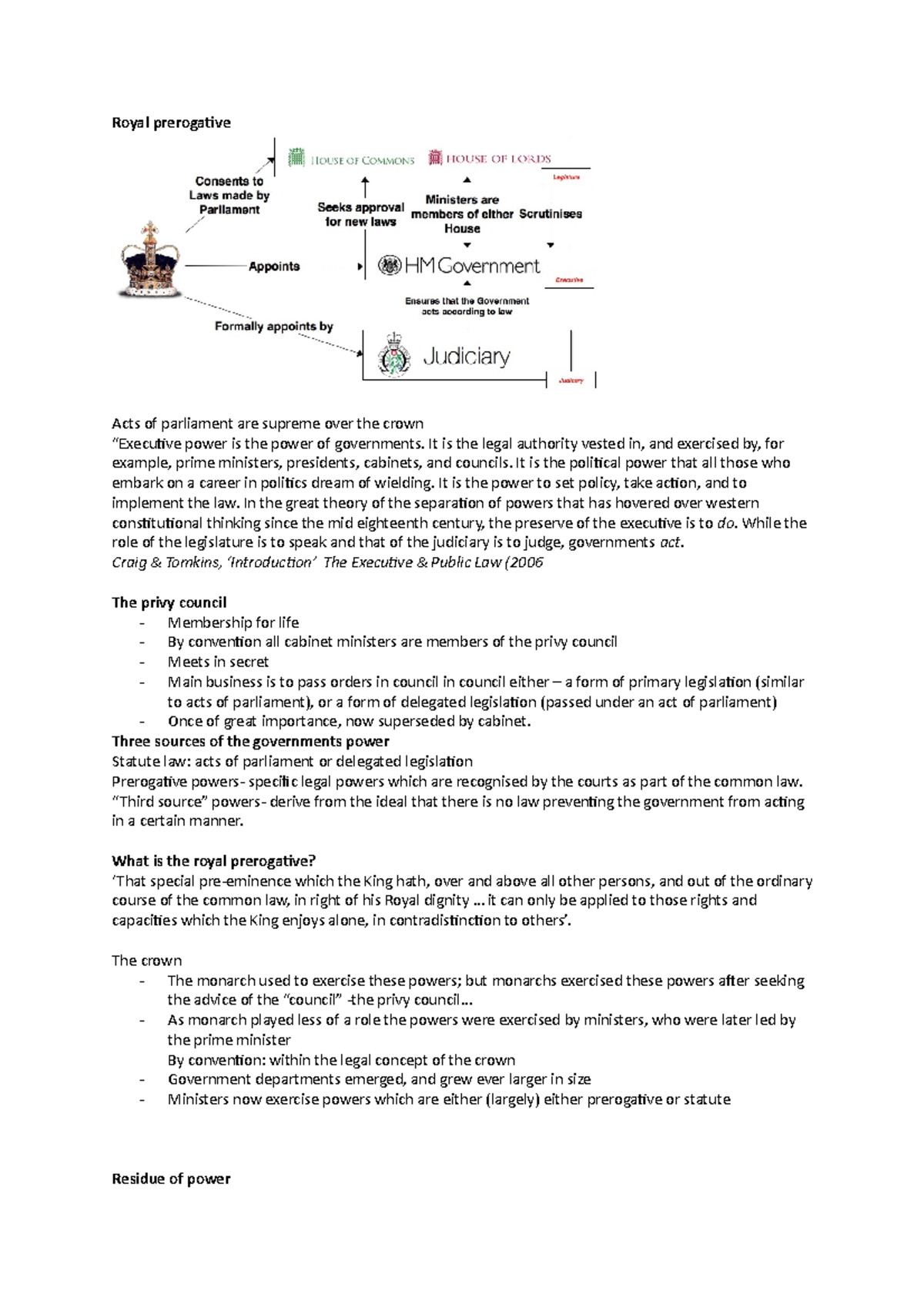 public law (royal prerogative) - Royal prerogative Acts of parliament ...