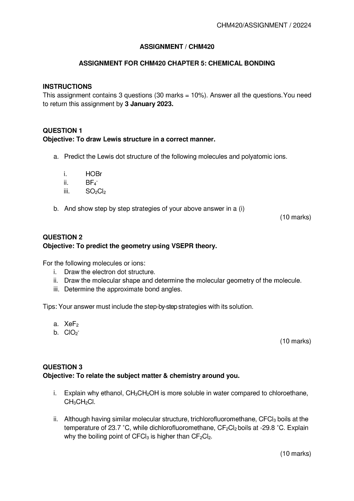 Assignment Chm413 Chap 5 - CHM420/ASSIGNMENT / 20224 ASSIGNMENT / CHM ...