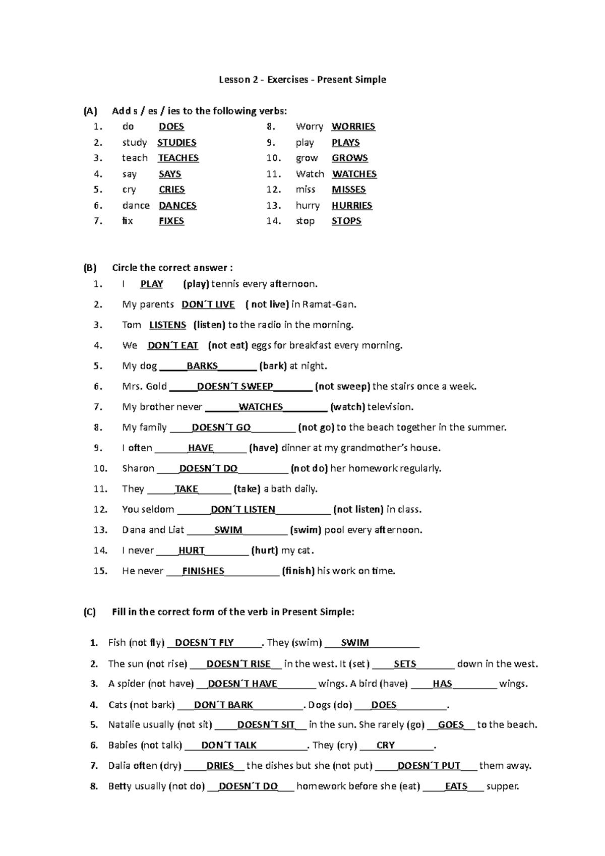 Simple Present Tense Review Worksheet 2 - Lesson 2 - Exercises ...