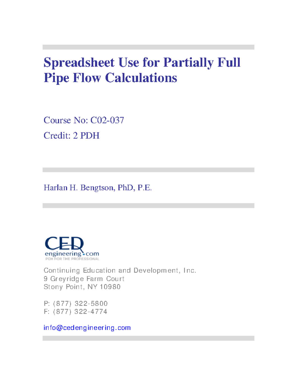 Partially Full Pipe Flow Calculations Spreadsheet Use for Partially